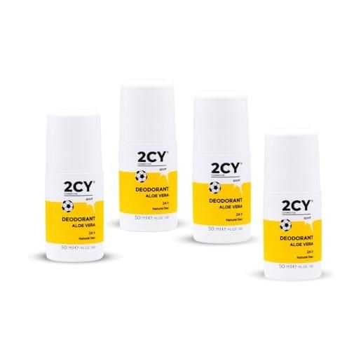 2CY Cosmetics 2cy natural aloe vera deodorante - 24 ore freshness, 50 ml, protezione a lunga durata 24 ore con cura per la pelle. Con estratti di rosa organico, lavanda e limone (confezione da 4)