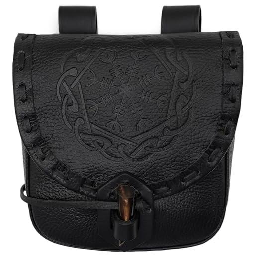Mythrojan marsupio da cintura in pelle vichinga medievale accessori per costumi rinascimentali marsupio larp portamonete cosplay portamonete antico vintage - nero