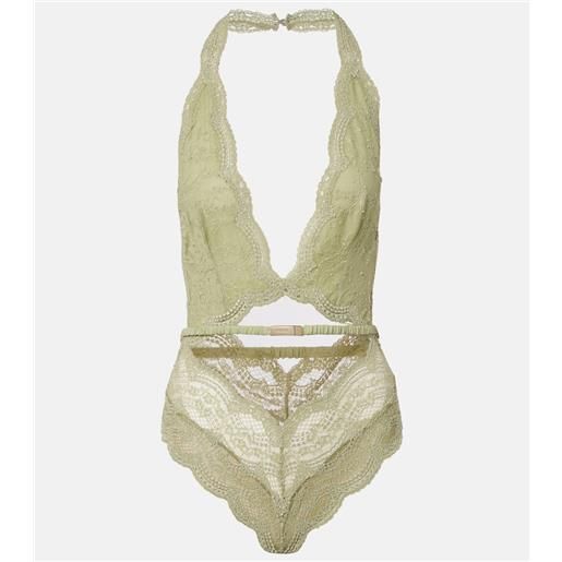 Gucci body in pizzo floreale e tulle