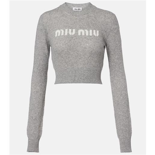 Miu Miu pullover cropped in lana e cashmere con logo