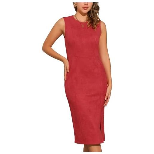 Allegra K abiti in finta pelle da donna scamosciata da lavoro senza maniche con girocollo e orlo diviso abito tubino rosso m