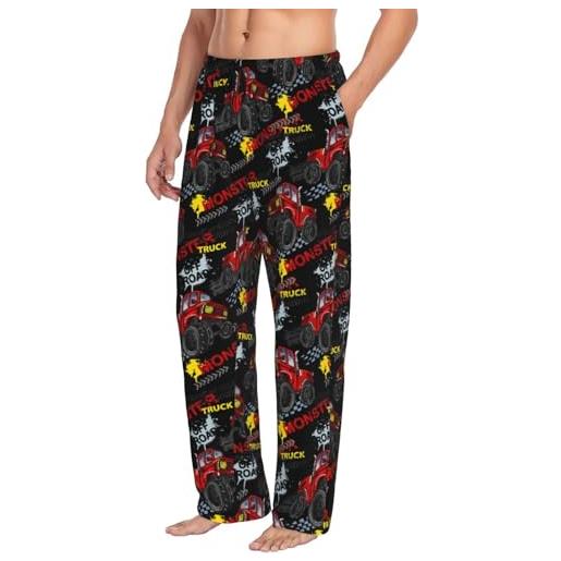 Novastar monster truck, pantaloni da pigiama da uomo con tasche, morbidi e comodi pantaloni da pigiama da uomo, nero/bianco, m