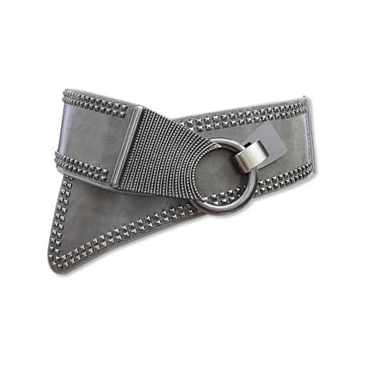 LumiSyne cintura larga elasticizzata per donna cintura rivetto punk cintura in pelle pu fibbia a gancio obliqua in metallo cintura in vita vintage cintura cinch per vestito abito camicia soprabito