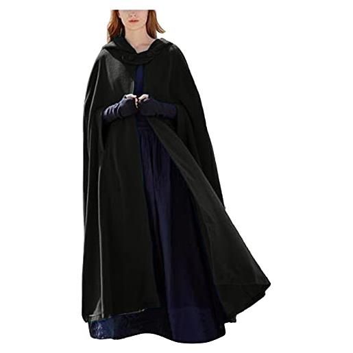Generic mantello da donna con cappuccio, lungo, trench medievale, unisex, da sposa, da sposa, da sposa, da cosplay, costume elegante, per ragazze, nero , l