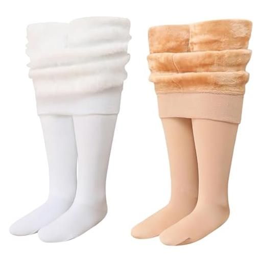 AOOPOO 2 paia collant termico felpati ragazze bambine calze termiche invernali opachi caldo collant calzamaglie senza cuciture leggins elasticizzati pantaloni lunghi in pile tinta unita, età 3-15