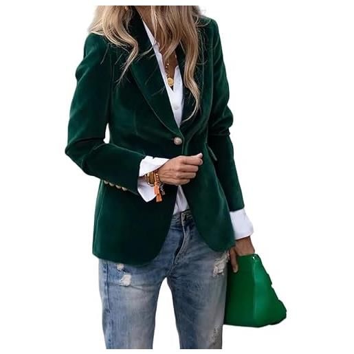 Generic blazer da donna giacca blazer in velluto aderente da donna con 1 bottone stile vintage a maniche lunghe con revers a lancia elegante tinta unita da lavoro ufficio con tasche colore bordeaux taglia l