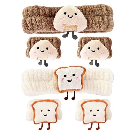 EHDWXVZM banca di 2 pezzi e braccialetto a 4 pezzi, fascia da cartone animato carino, braccialetto assorbente d'acqua, adatto al lavaggio del viso, alla cura della pelle e al trucco. 