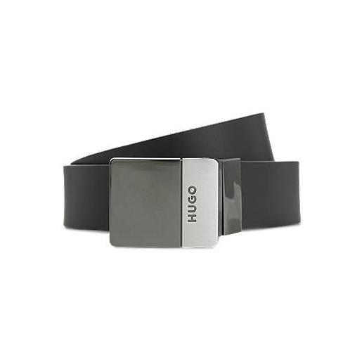 HUGO cintura reversibile in pelle italiana con due fibbie, nero