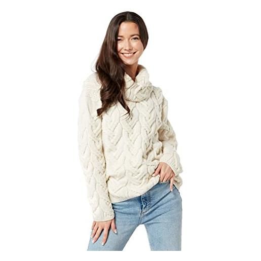 Aran Woollen Mills maglione a trecce grosse in lana merino supersoft (naturale, l)