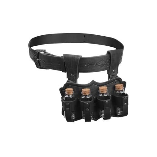 IPENNY cintura medievale da alchimista in pelle pu con 4 bottiglie di pozione multiple rimovibili per halloween cosplay costume mago marsupio laterale per larp ren faire, nero , wide