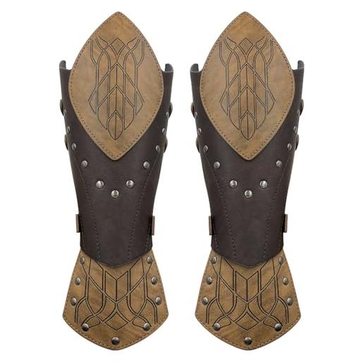 Uqezagpa punk braccio guardie regolabile elfo braccio maniche medievali guanti per le donne uomini unisex roleplay bracciali costume bracciali, marrone chiaro, taglia unica