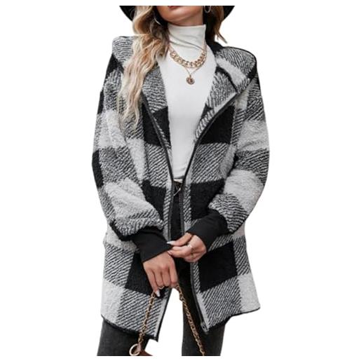 Ranphee felpa lunga donna con cappuccio teddy plaid pile oversize cappotti invernali felpe con zip abbigliamento giubbotto