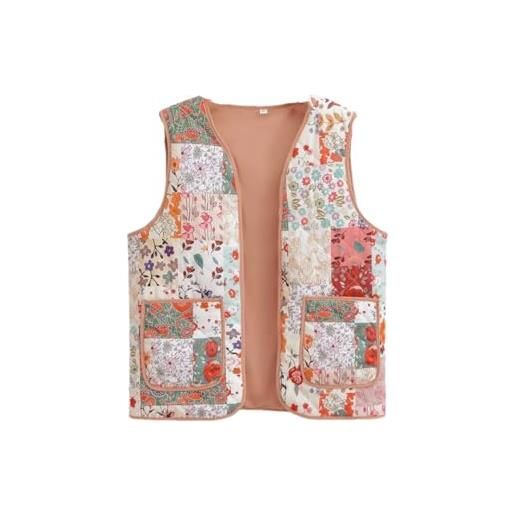 ERFMFKL gilet trapuntato da donna con stampa floreale etnica patchwork senza maniche con tasche con scollo a v gilet vintage, a, m
