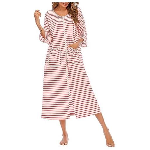 Generic camicia da notte da donna a maniche lunghe da donna abiti a quadri retrò a righe camicia da notte da donna allentata camicia da notte casa abito da notte per autunno stile vintage camicie da notte