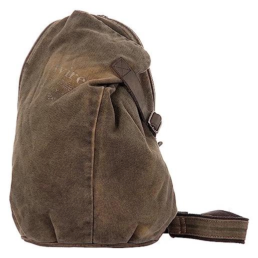 Avirex monospalla in canvas e pelle bovina anticata, tracolla regolabile con ampia apertura, in stile militare, collezione 140506, cnv0p (verde kaki)