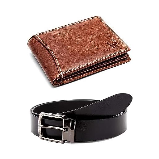 Wild. Horn set regalo per uomo, portafoglio in pelle e cintura, set regalo per amici, fidanzati, mariti, padri, figli, ecc, nuovo crunch tan, free size/adjustable, contemporaneo
