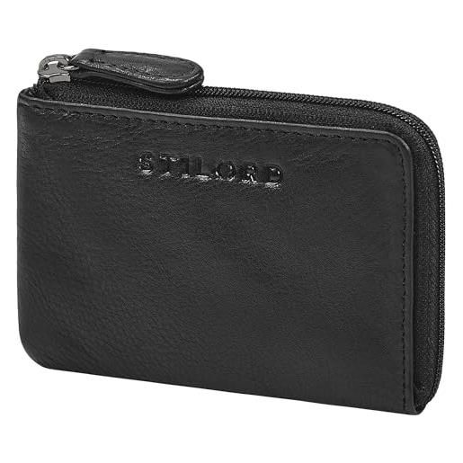 STILORD 'keyon' elegante portachiavi uomo e donna pelle vera - mini portafoglio anelli portachiavi con cerniera borsa per chiavi con zip - portamonete per carte e monete, colore: nero