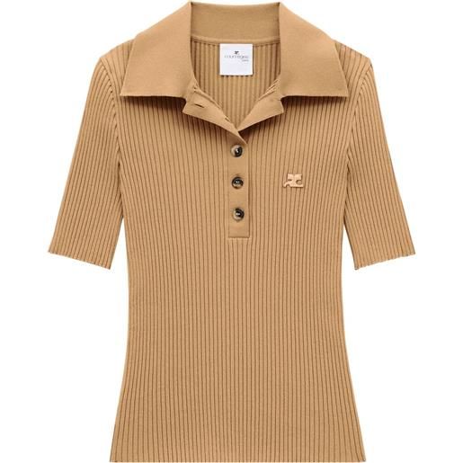 Courrèges polo iconic in maglia a coste - toni neutri