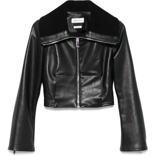 Alexander McQueen giacca in pelle con colletto ripiegato - nero