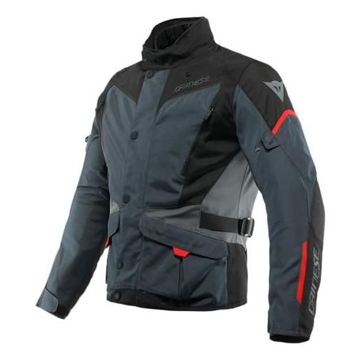 Dainese - tempest 3 d-dry, giacca da uomo moto touring, giacca impermeabile, fodera termica rimovibile, protezioni su spalle e gomiti, ebano/nero/rosso lava, 64