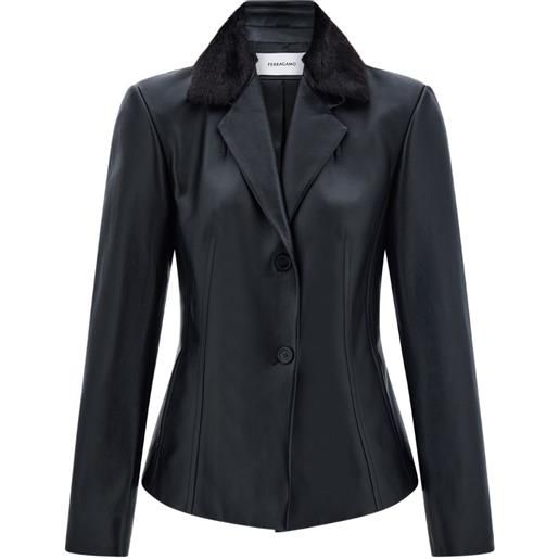 Ferragamo blazer in nappa con collo in shearling - nero