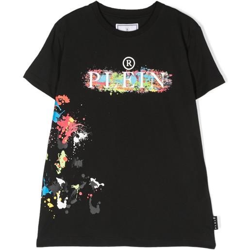 Philipp Plein Junior t-shirt con effetto vernice - nero