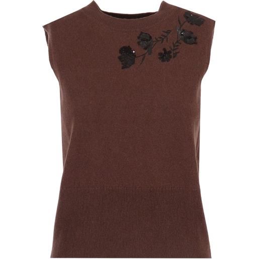 Ermanno Scervino canotta con paillettes e motivo floreale - marrone