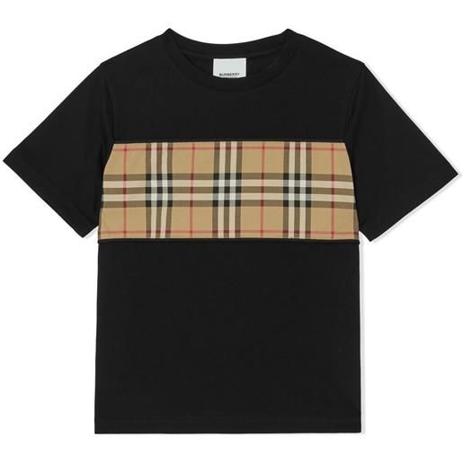 Burberry Kids t-shirt con inserti vintage check - nero