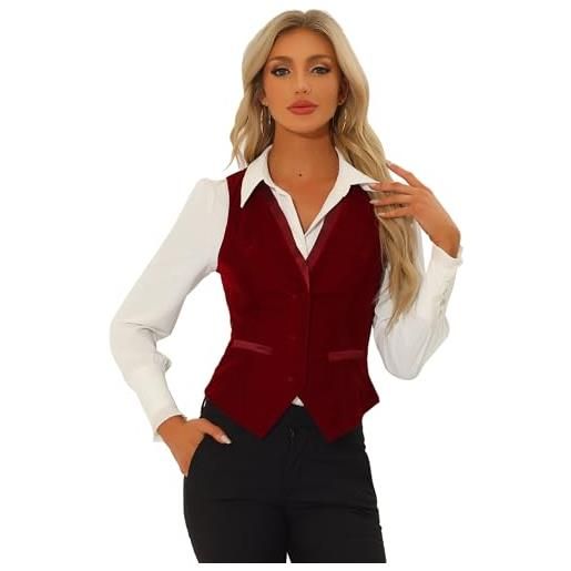 Allegra K gilet in velluto retrò da donna con scollo a v, senza maniche, con schiena incrociata, borgogna, l