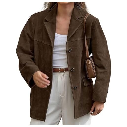 Suncadmious blazer vintage da donna autunno slim business office bavero giacca corta manica lunga bottone con tasca giacca corta y2k moda abito giacca (brown, m)
