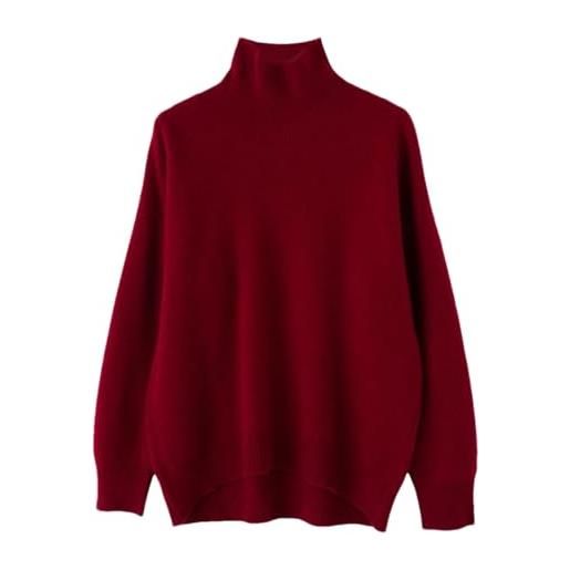 Vsadsau maglione da donna a collo alto in misto lana tinta unita pullover con risvolto alto maglione casual sciolto maglia spessa top, rosso scuro, xl