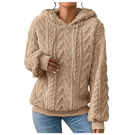 Generisch maglione da donna in pile teddy - felpa con cappuccio da donna invernale in pile con coulisse, caldo maglione invernale per attività all'aria aperta, con cappuccio, tinta unita, casual, beige. , m
