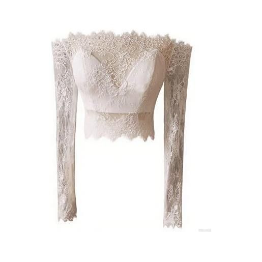 MAYILNSIN coprispalle da sposa in pizzo a maniche lunghe con motivo floreale bianco avorio per feste serali bordo in pizzo