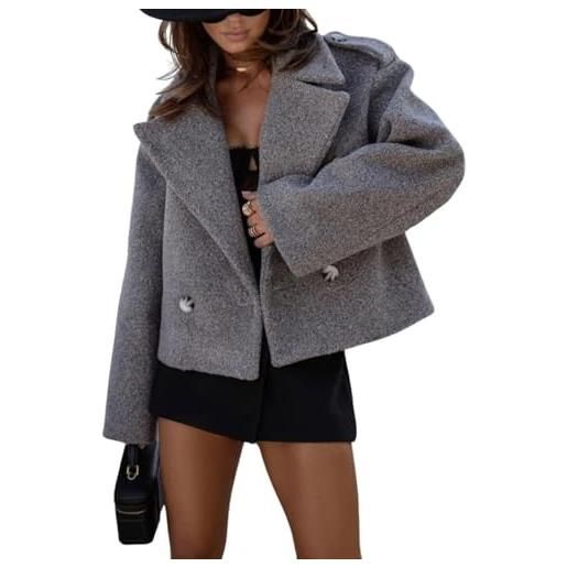 Suncadmious trench corto da ufficio da donna con revers bottoni sul davanti e tasche, giacca corta giacca a doppio petto giacca da pisello, giacca da abito tinta unita piccola giacca (caffè, m)