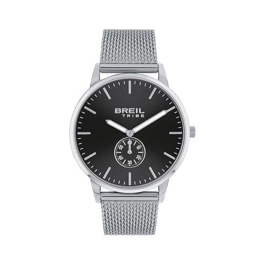Breil, collezione avery, cronografo uomo, orologio uomo con bracciale in acciaio in maglia milanese, resistente all'acqua, movimento sunon pe45, cassa 41 mm, chiusura a scorrimento