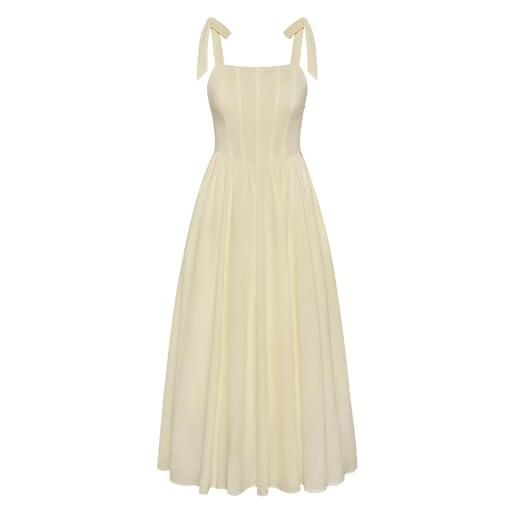 SCARLET DARKNESS abito estivo da donna, casual, linea ad a, senza maniche, con spalline sottili, corsetto con tasche, albicocca, s