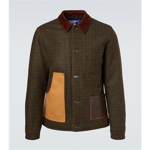 Junya Watanabe giacca in lana a quadri con pelle