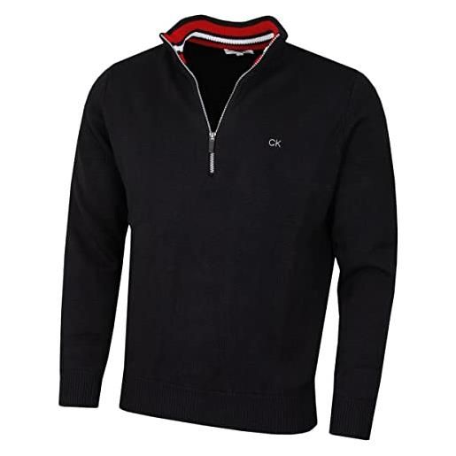 Calvin Klein uomo 2025 knit cotton 1/2 zip golf ck top maglione - nero/rosso - l