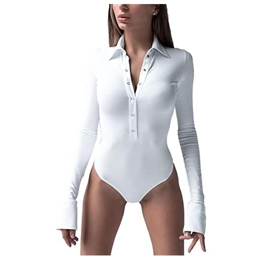 Cocoarm body da donna eleganti corpi avvolgenti risvolto manica lunga wrap body camicetta body plain top generale camicia a maniche lunghe camicie slim top camicia basic t-shirt tuta da donna body(weiß-s)