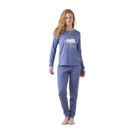 Noidinotte; more than pyjamas noidinotte - pigiama donna caldo cotone aticolo gatto. - s azzurro