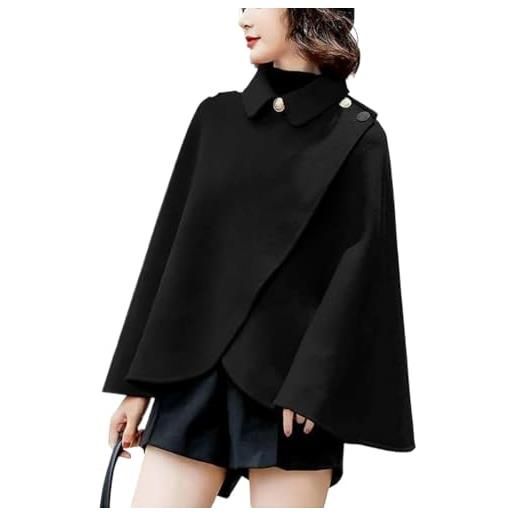 Generico donna autunno e inverno lana miscela moda casual colore solido caldo mantello giacca classico elegante business office sciolto risvolto giacca chic (nero, taglia unica)