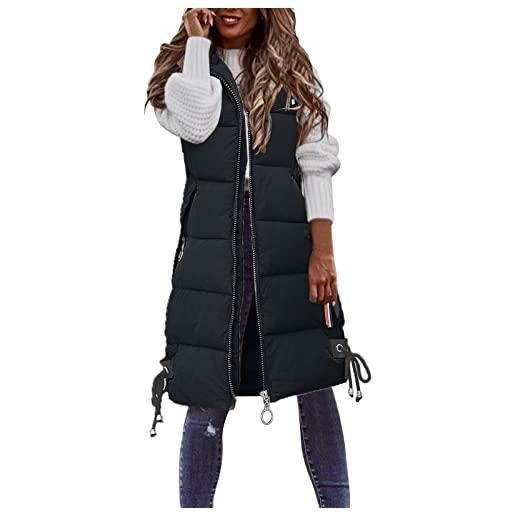 RUITOTP gilet donna lungo smanicato cotone con tasca senza maniche caldo elegante lavoro piumino smanicato giubbotto invernale imbottita con cappuccio leggero quotidiano