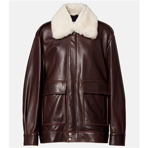 Nour Hammour giacca drey in pelle con shearling