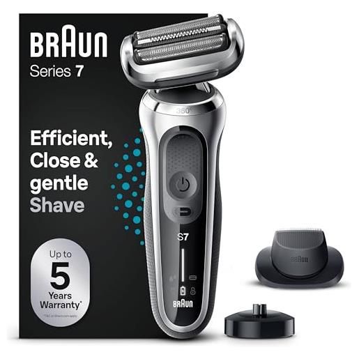 Braun series 7, regolabarba uomo, rasoio elettrico barba, custodia da viaggio, accessori inclusi, con testa e lame flessibili, base di ricarica, idea regalo, 71-s4200cs argento