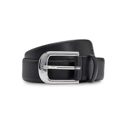 BOSS cintura in pelle italiana con fibbia con logo, nero