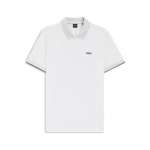 BOSS polo paddy in cotone elasticizzato con sistema di gestione dell'umidità, bianco