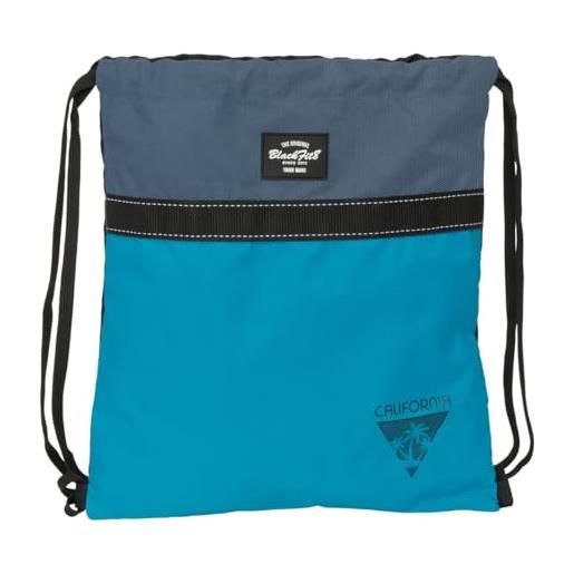safta blackfit8 california - zaino a sacco piatto, grande, ideale per bambini di diverse età, tessuto riciclabile, comodo e versatile, qualità e resistenza, 35 x 40 cm, nero/blu, m, casual