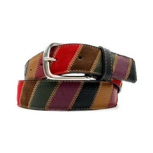 PASSIONE cintura patchwork 4 cm, cintura uomo in pelle, vera pelle, cintura colorata, casual, regolabile, cintura artigianale, italiana made in italy (lunghezza. Totale 120cm-girovita 105cm)
