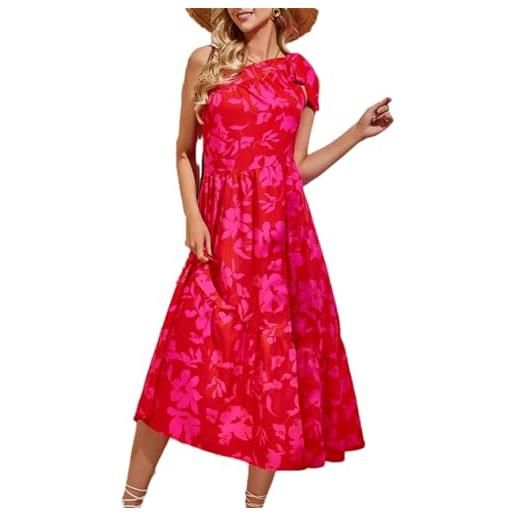 Dbdkejj donne una spalla stampa floreale abiti estivi a vita alta volant abito lungo vestito prendisole vestidos, pnnrk caldo, m