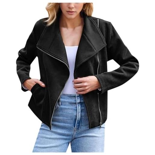 Goolecrimp moda donna autunno e inverno colore puro finto camoscio giacca da biker corta da donna casual sottile versatile giacca con cerniera antivento (colore 2, xxl)